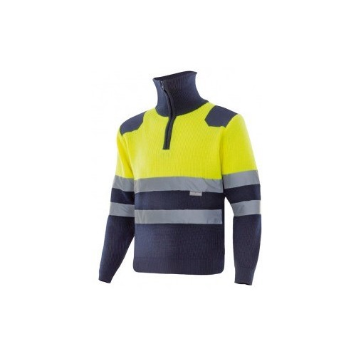 Jersey bicolor alta visibilidad media cremallera cuello alto